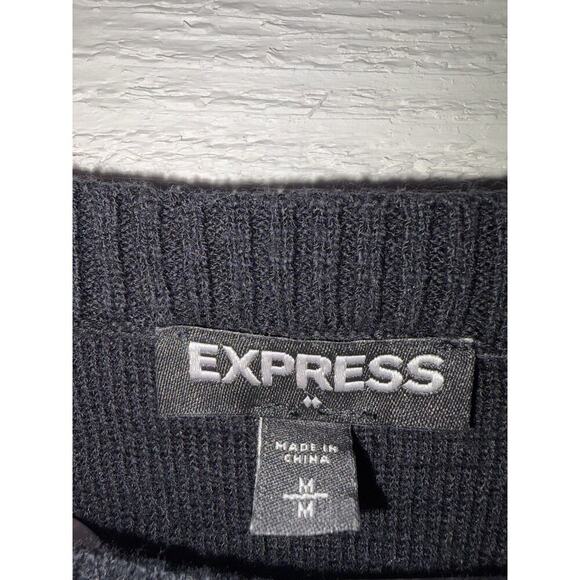 Express Black & White Striped Sweater Dress Size M Long Sleeve Fit & Flare - Picture 4 of 7